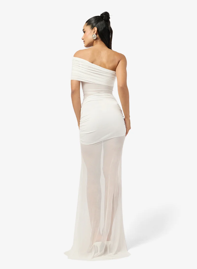 Ginger One Shoulder Ruched Mesh Dress